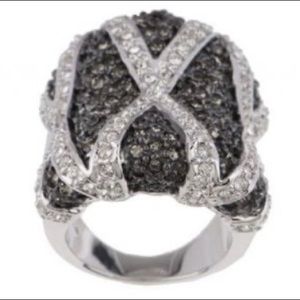 Melania QVC Black Silver Pave Criss Cross Ring 6